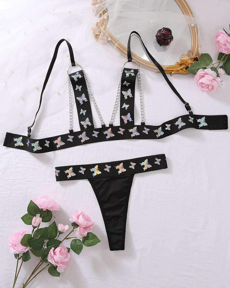 Holographic butterfly chain cutout bra set, photo 4