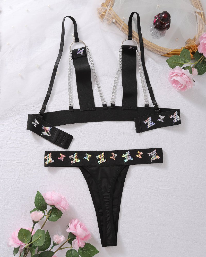 Holographic butterfly chain cutout bra set, photo 5