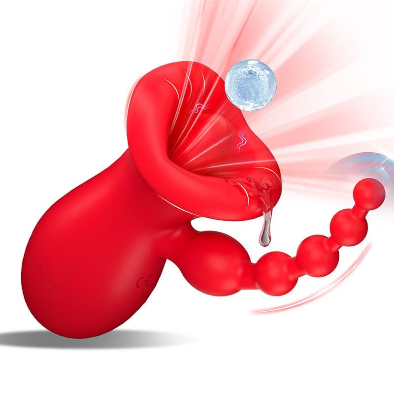Red honey kiss suction vibrator with anal bead tail, photo 1