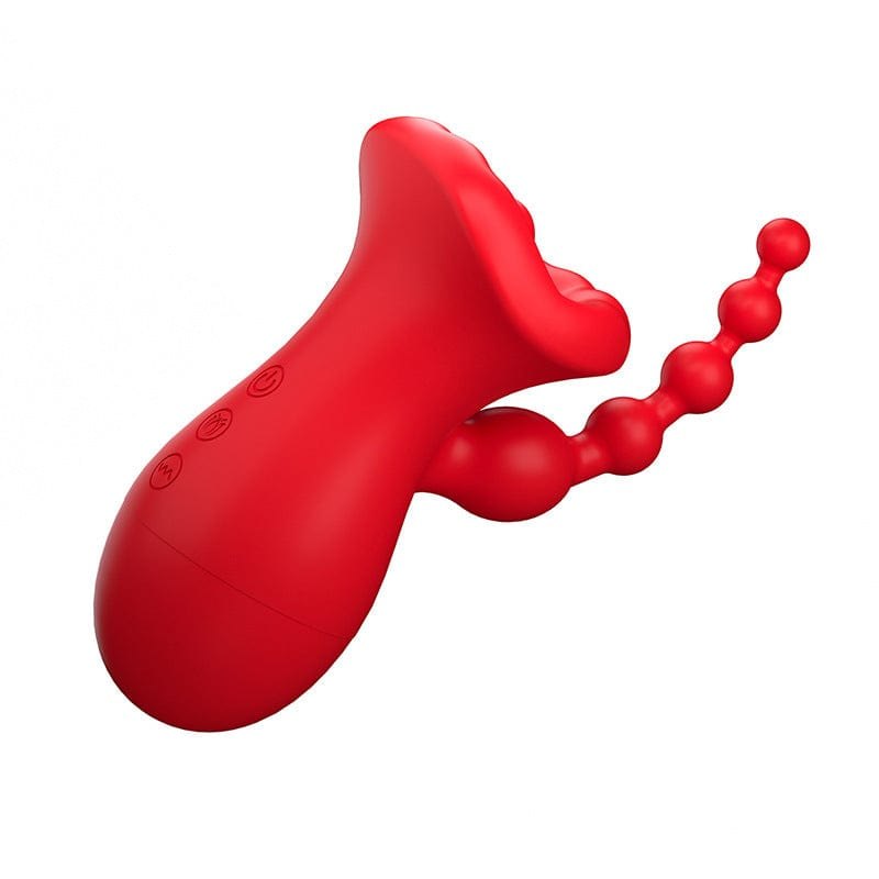 Red honey kiss suction vibrator with anal bead tail, photo 10