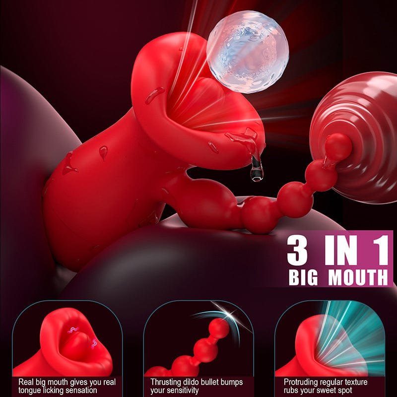Red honey kiss suction vibrator with anal bead tail, photo 3