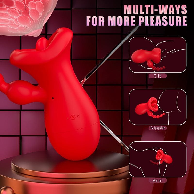 Red honey kiss suction vibrator with anal bead tail, photo 5