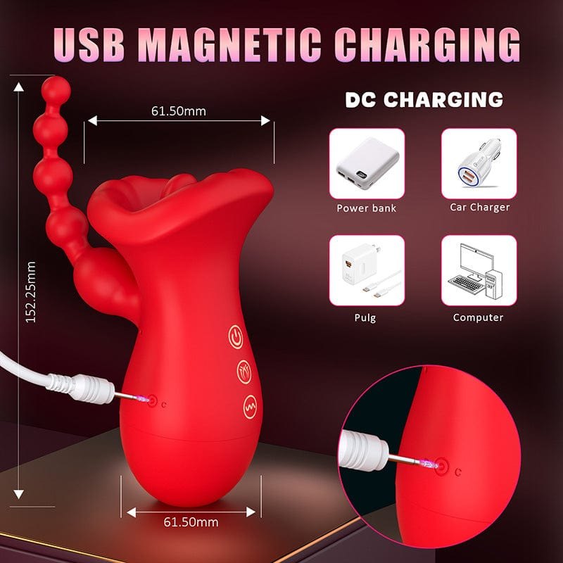 Red honey kiss suction vibrator with anal bead tail, photo 8