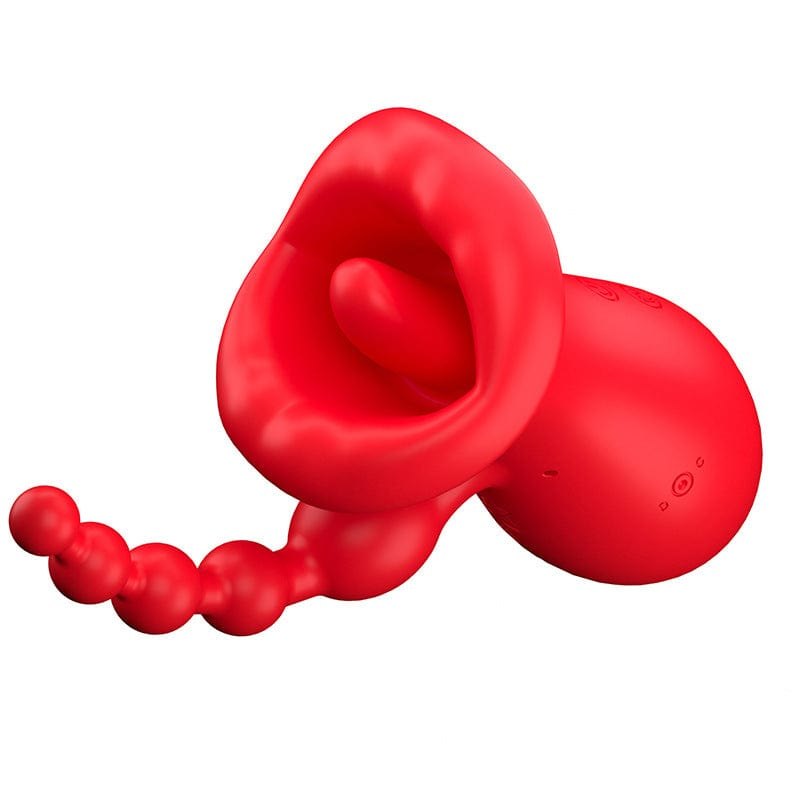 Red honey kiss suction vibrator with anal bead tail, photo 9