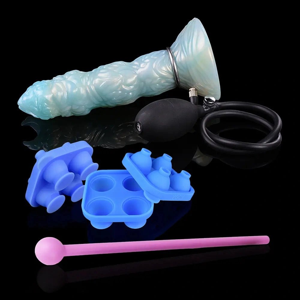 Teal pearlescent horned tentacle fantasy dildo, photo 10