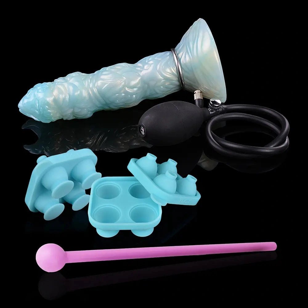 Teal pearlescent horned tentacle fantasy dildo, photo 11