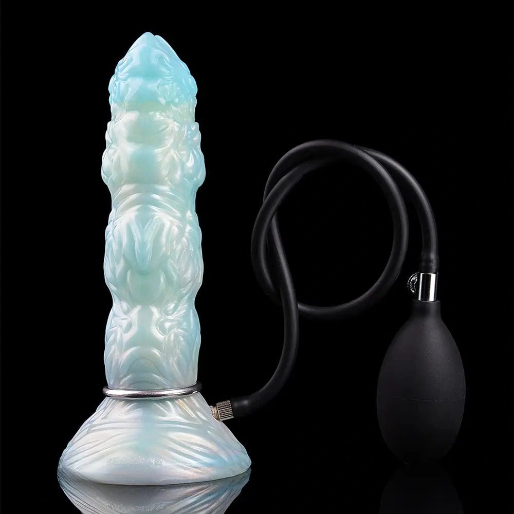 Teal pearlescent horned tentacle fantasy dildo, photo 12