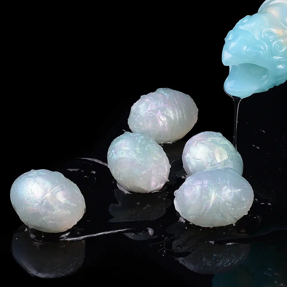 Teal pearlescent horned tentacle fantasy dildo, photo 13