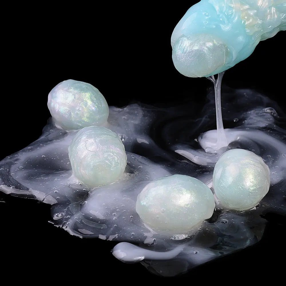 Teal pearlescent horned tentacle fantasy dildo, photo 14