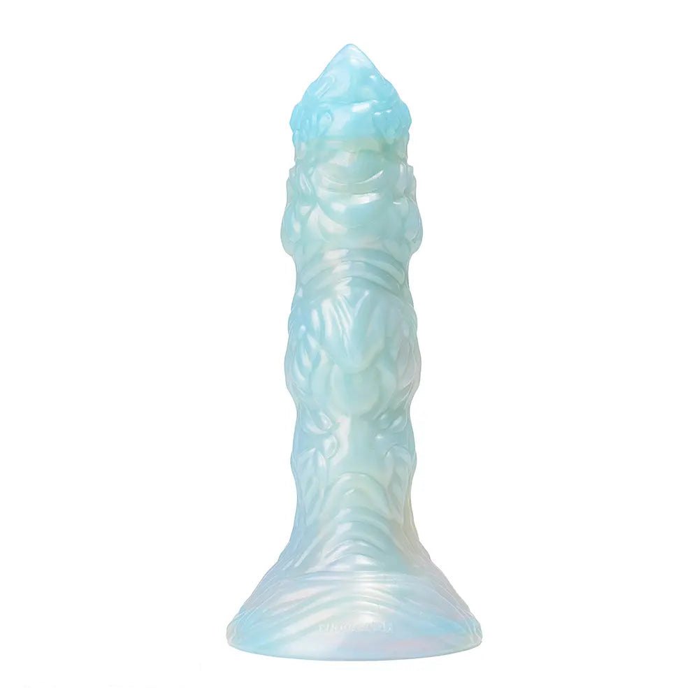 Teal pearlescent horned tentacle fantasy dildo, photo 2