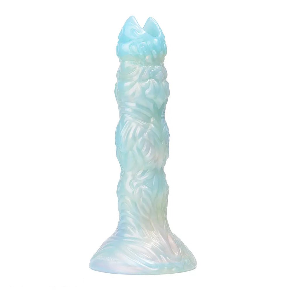 Teal pearlescent horned tentacle fantasy dildo, photo 4