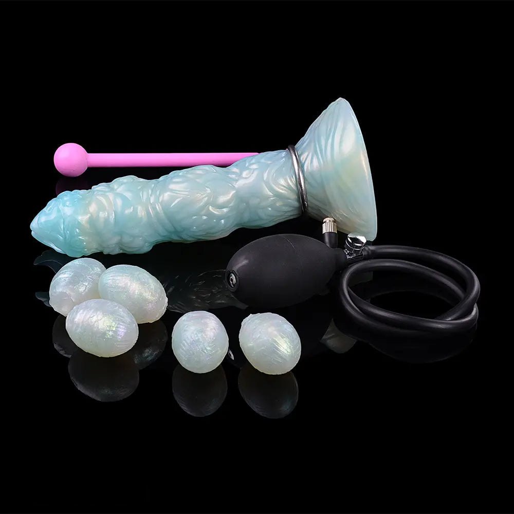 Teal pearlescent horned tentacle fantasy dildo, photo 5