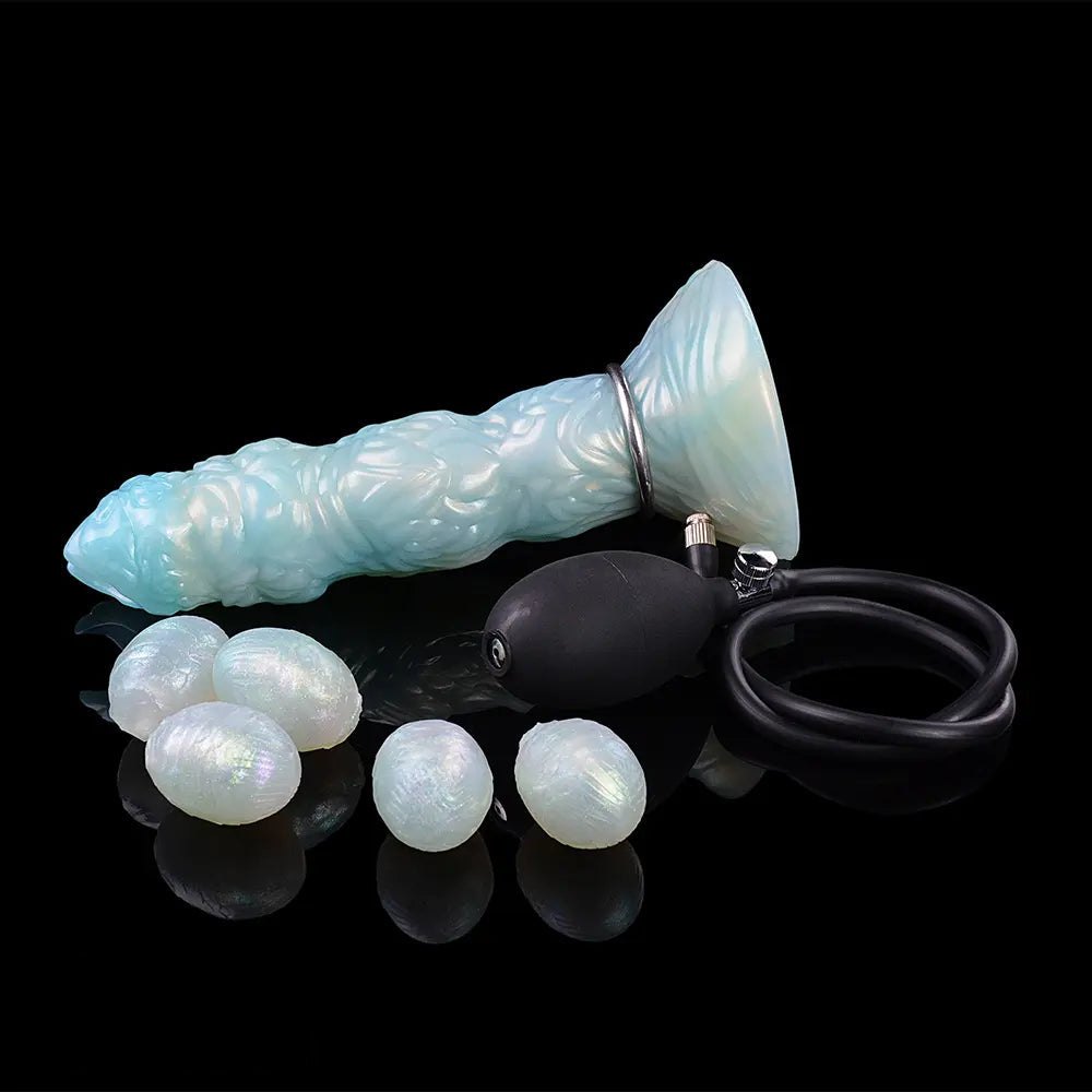 Teal pearlescent horned tentacle fantasy dildo, photo 7