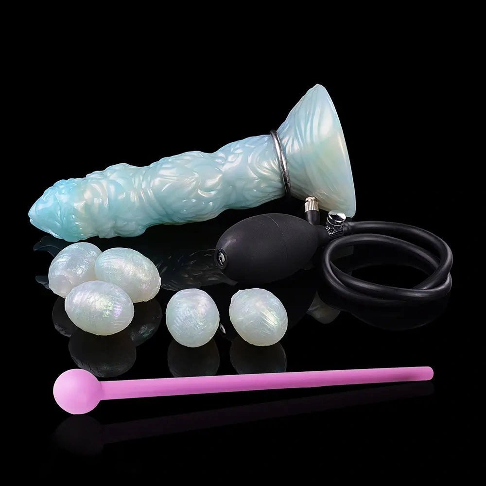 Teal pearlescent horned tentacle fantasy dildo, photo 8
