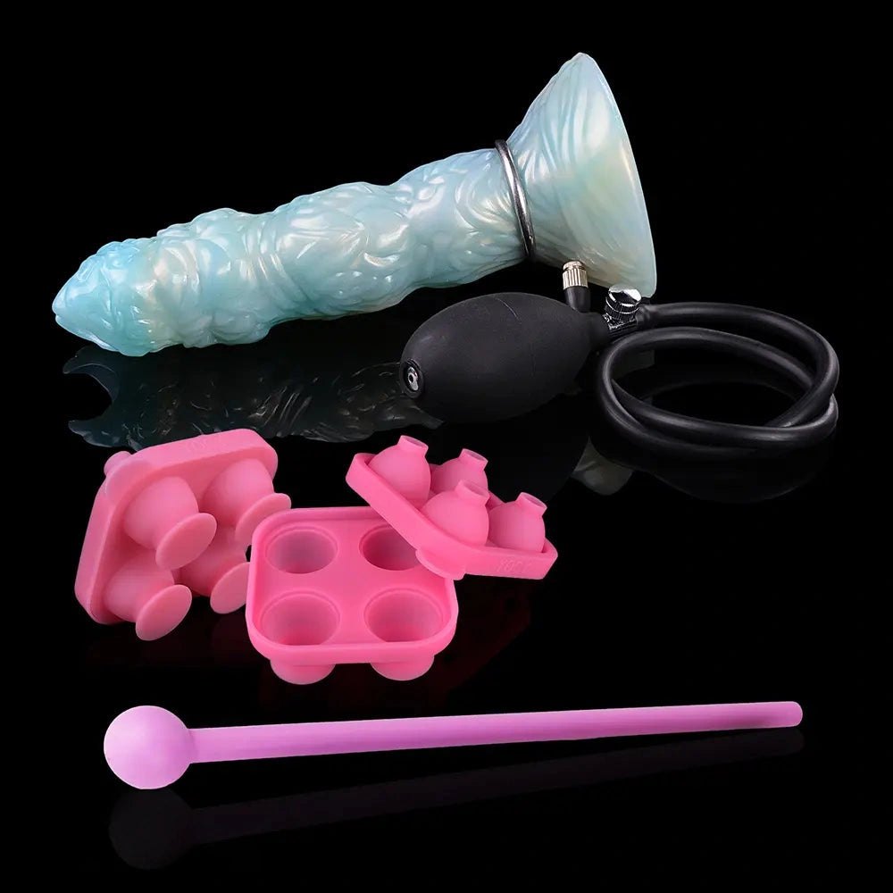 Teal pearlescent horned tentacle fantasy dildo, photo 9