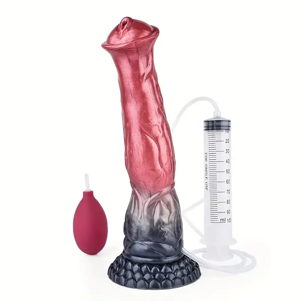 Knotted horse silicone dildo with squirt bulb, photo 1