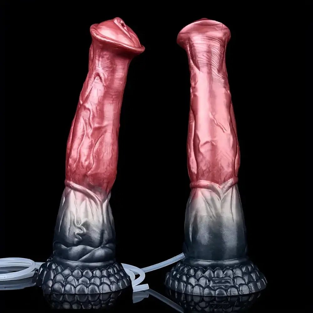 Knotted horse silicone dildo with squirt bulb, photo 10