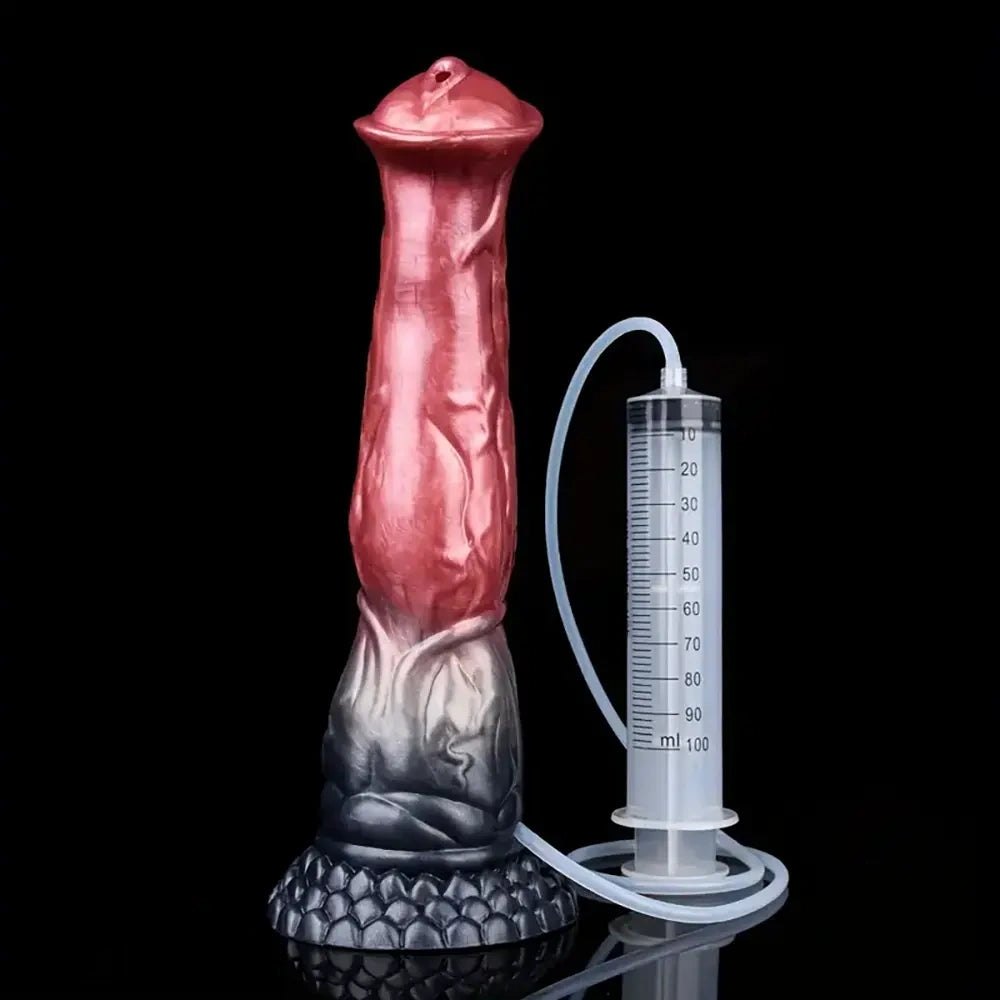 Knotted horse silicone dildo with squirt bulb, photo 2