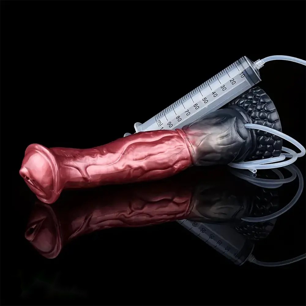Knotted horse silicone dildo with squirt bulb, photo 3