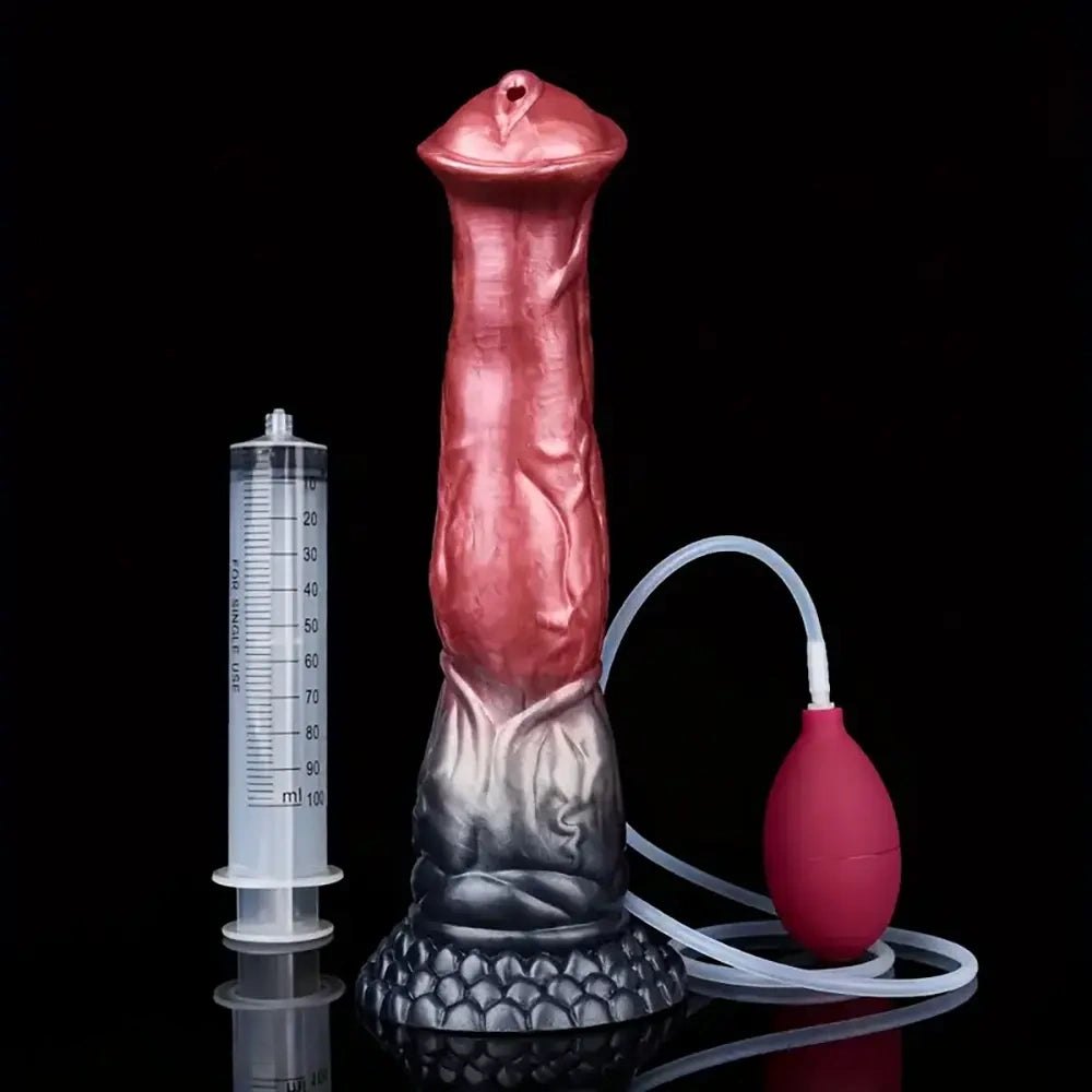 Knotted horse silicone dildo with squirt bulb, photo 8