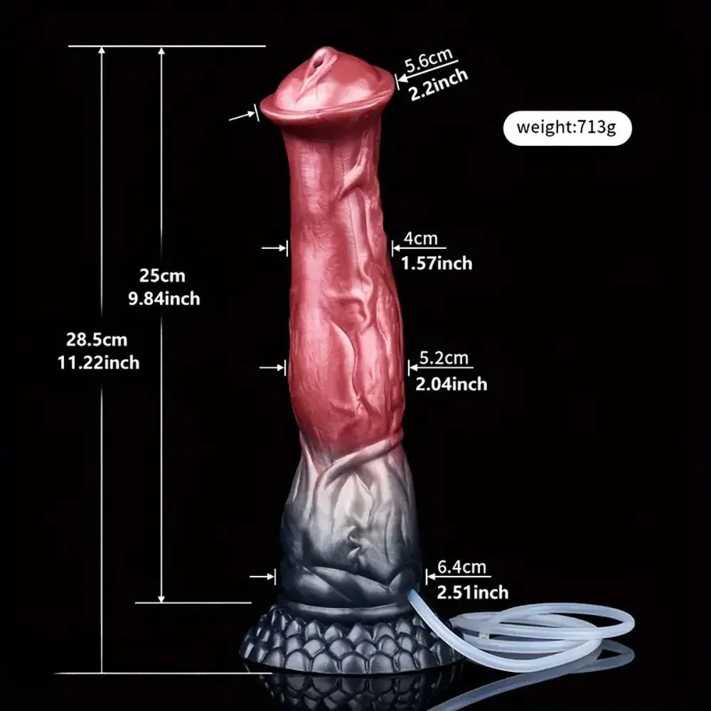 Knotted horse silicone dildo with squirt bulb, photo 9