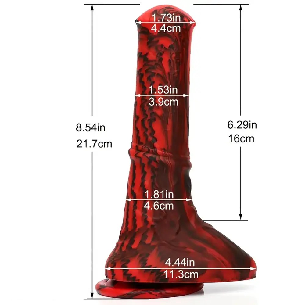 Red and black marbled silicone horse dildo, photo 4