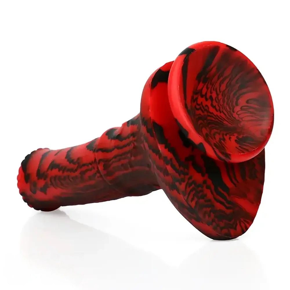 Red and black marbled silicone horse dildo, photo 7