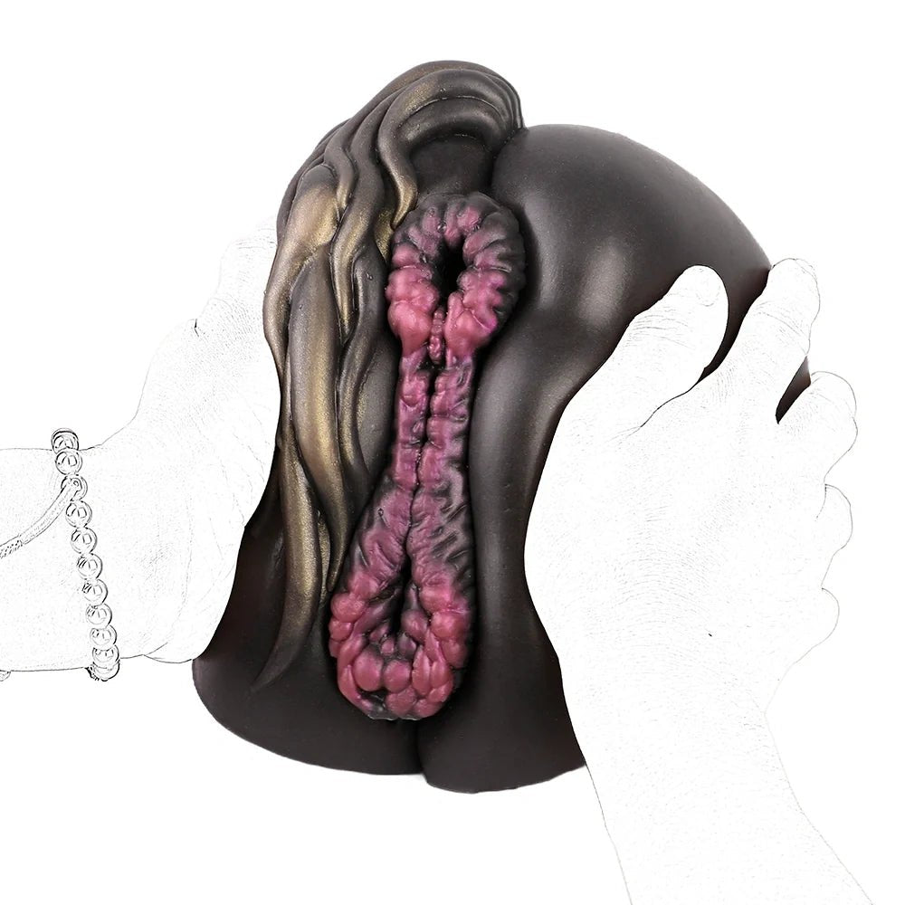 Ebony horse fantasy masturbator with golden mane and fuchsia ring, photo 10