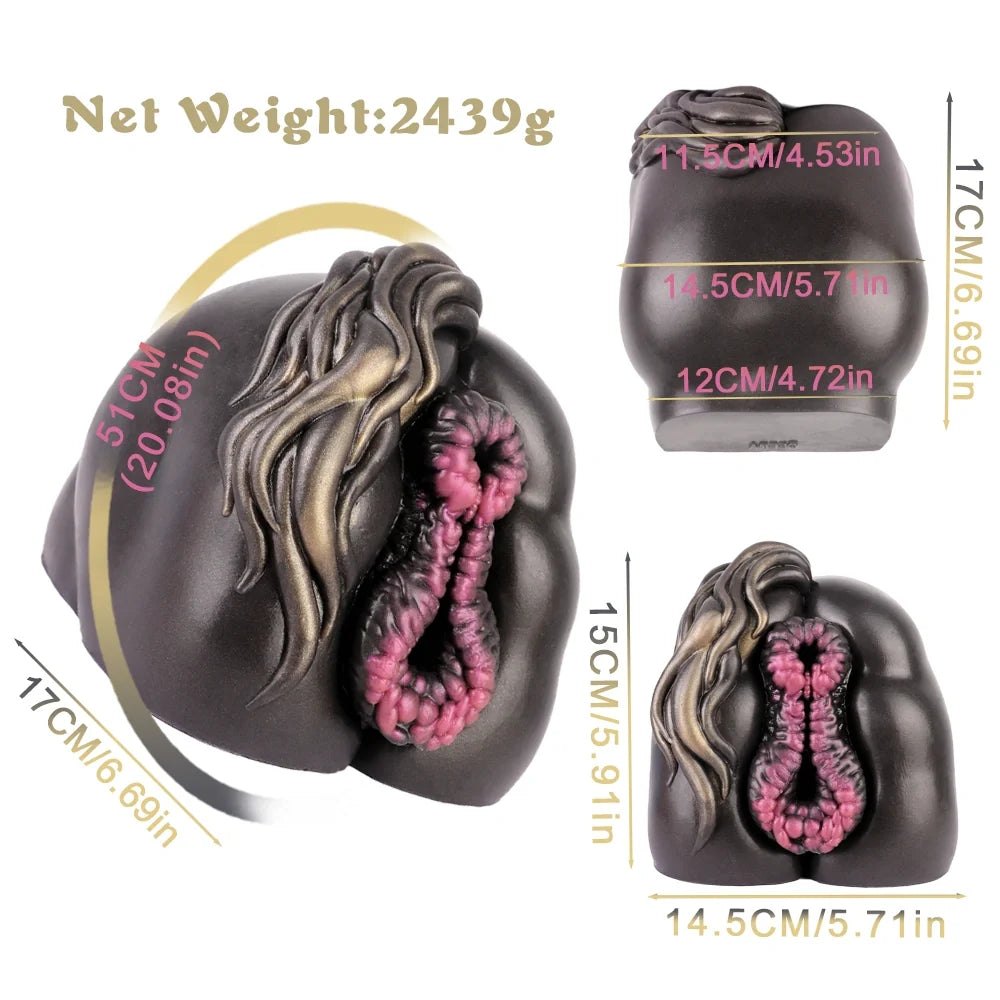 Ebony horse fantasy masturbator with golden mane and fuchsia ring, photo 11