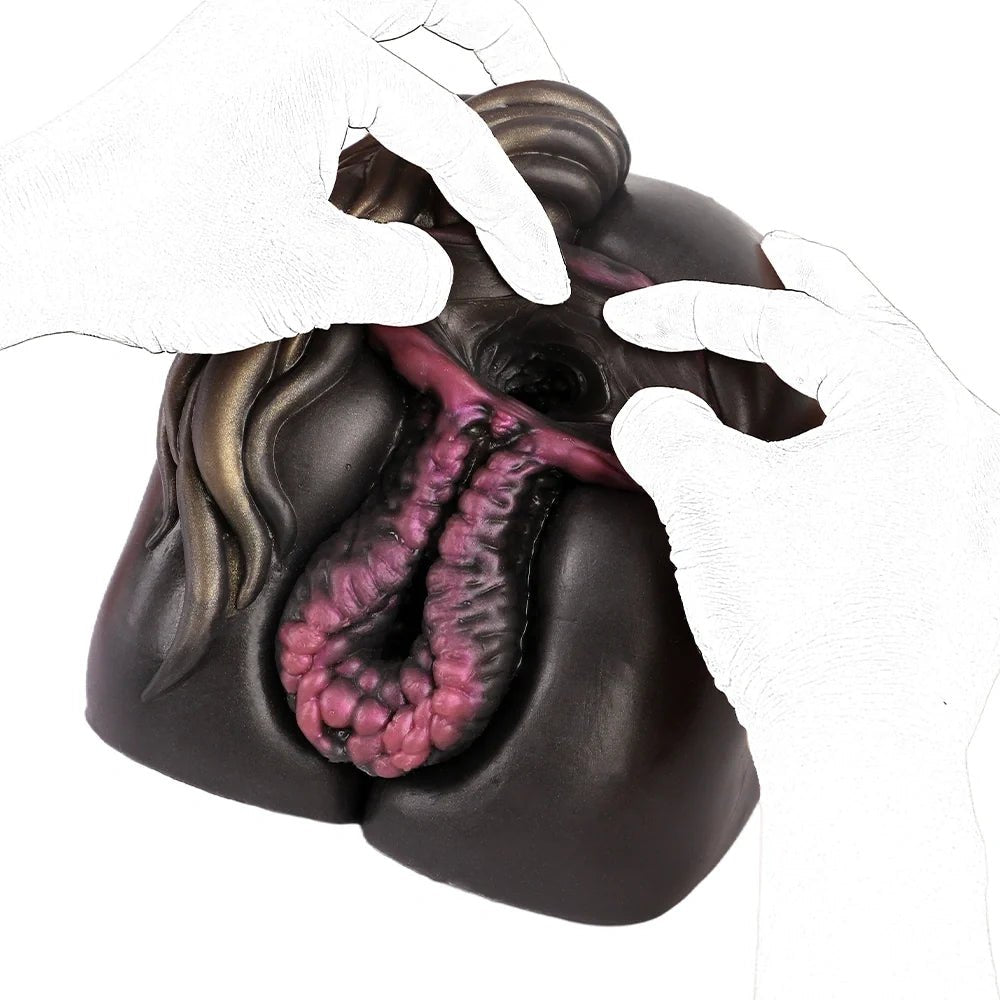 Ebony horse fantasy masturbator with golden mane and fuchsia ring, photo 8