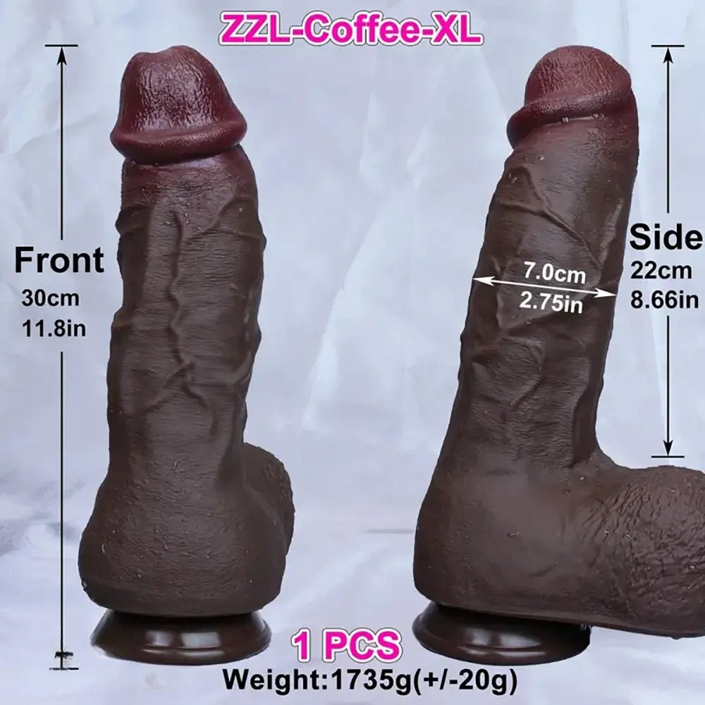 Coffee huge realistic double-layer silicone dildo