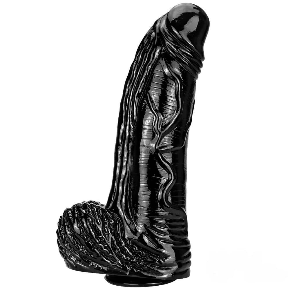 Black realistic textured PVC dildo