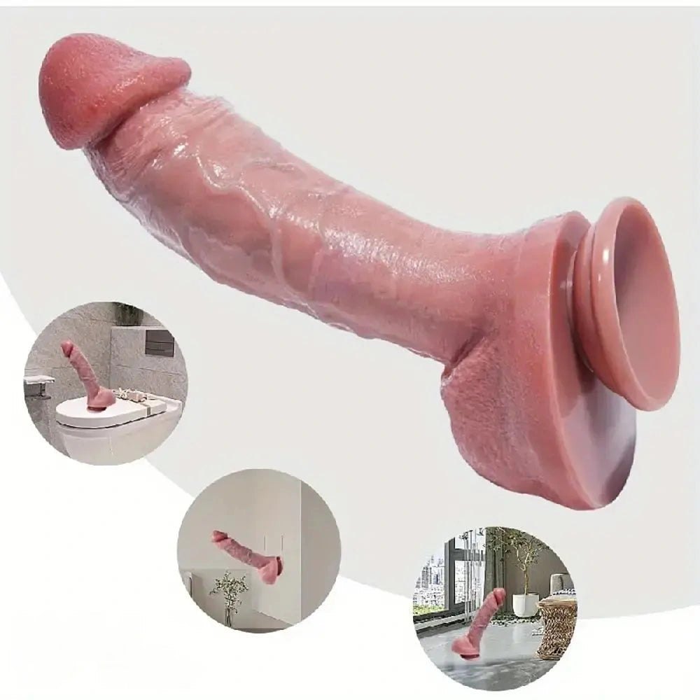 Flesh tone thick wavy silicone dildo with suction cup base, photo 2