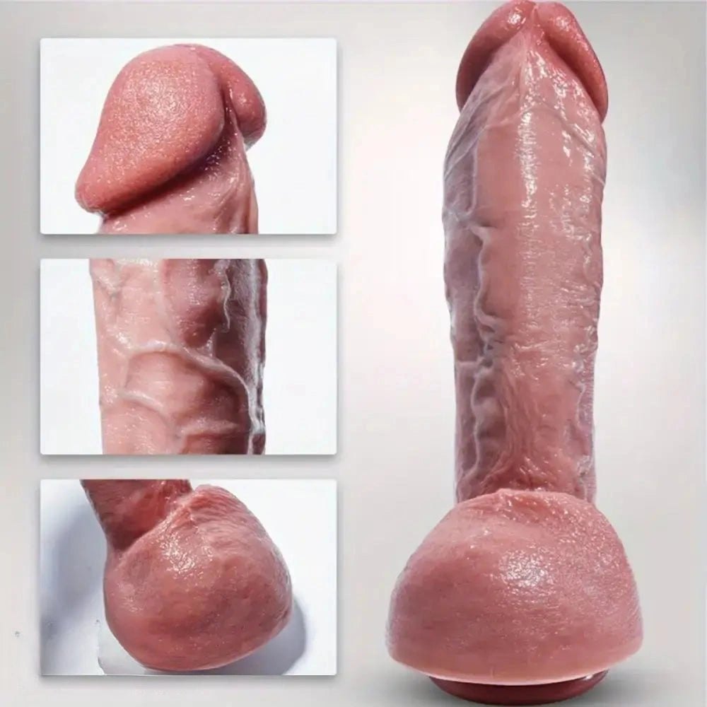 Flesh tone thick wavy silicone dildo with suction cup base, photo 3
