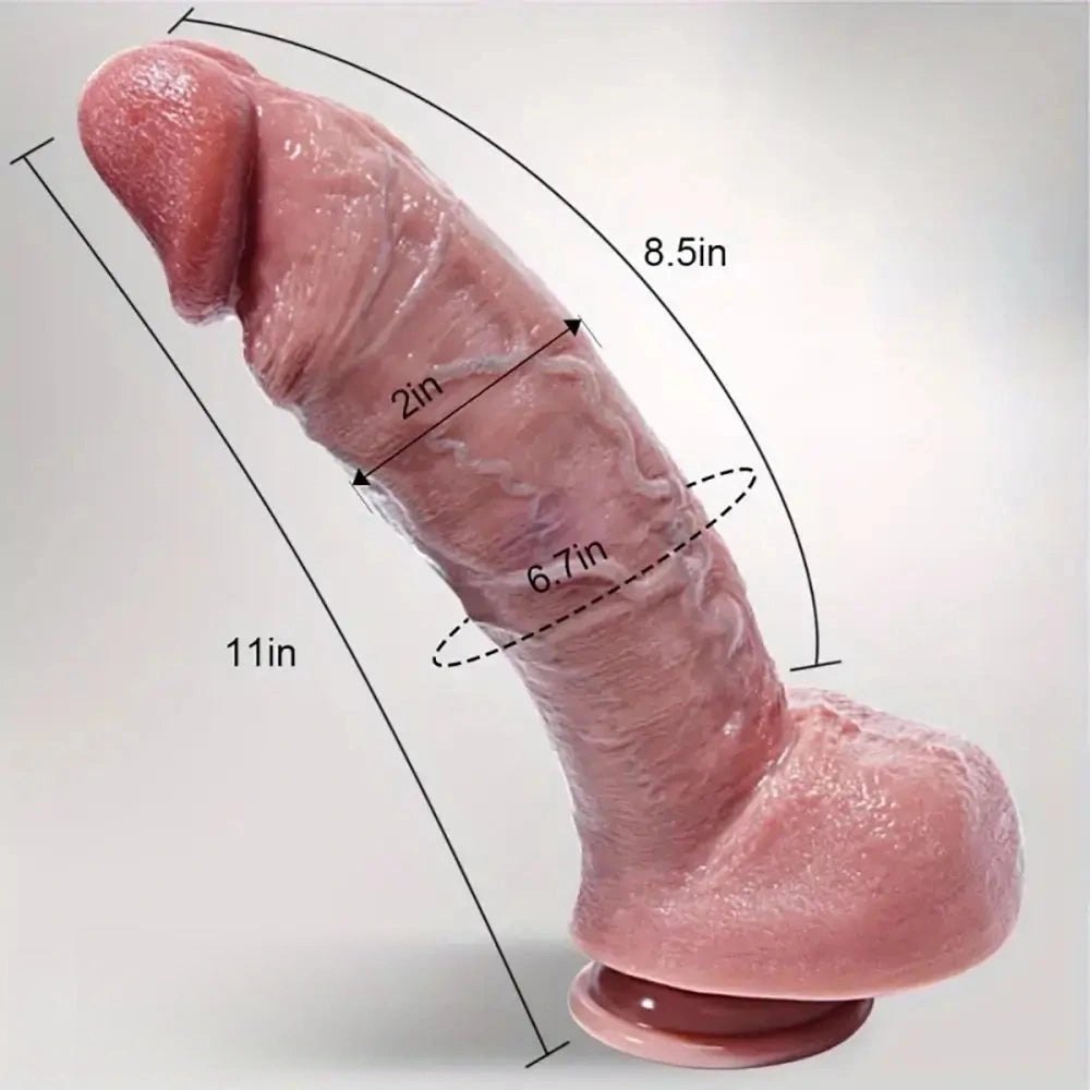 Flesh tone thick wavy silicone dildo with suction cup base, photo 5