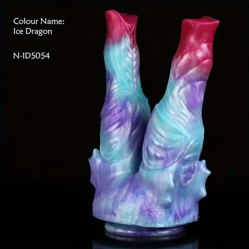 #1 purple and teal double-ended silicone dildo