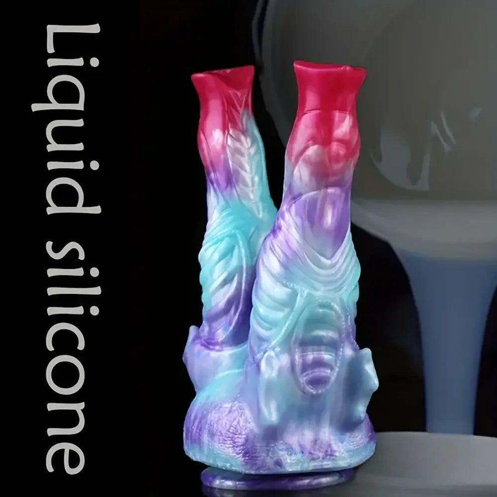 Purple and teal double-ended silicone dildo, photo 3