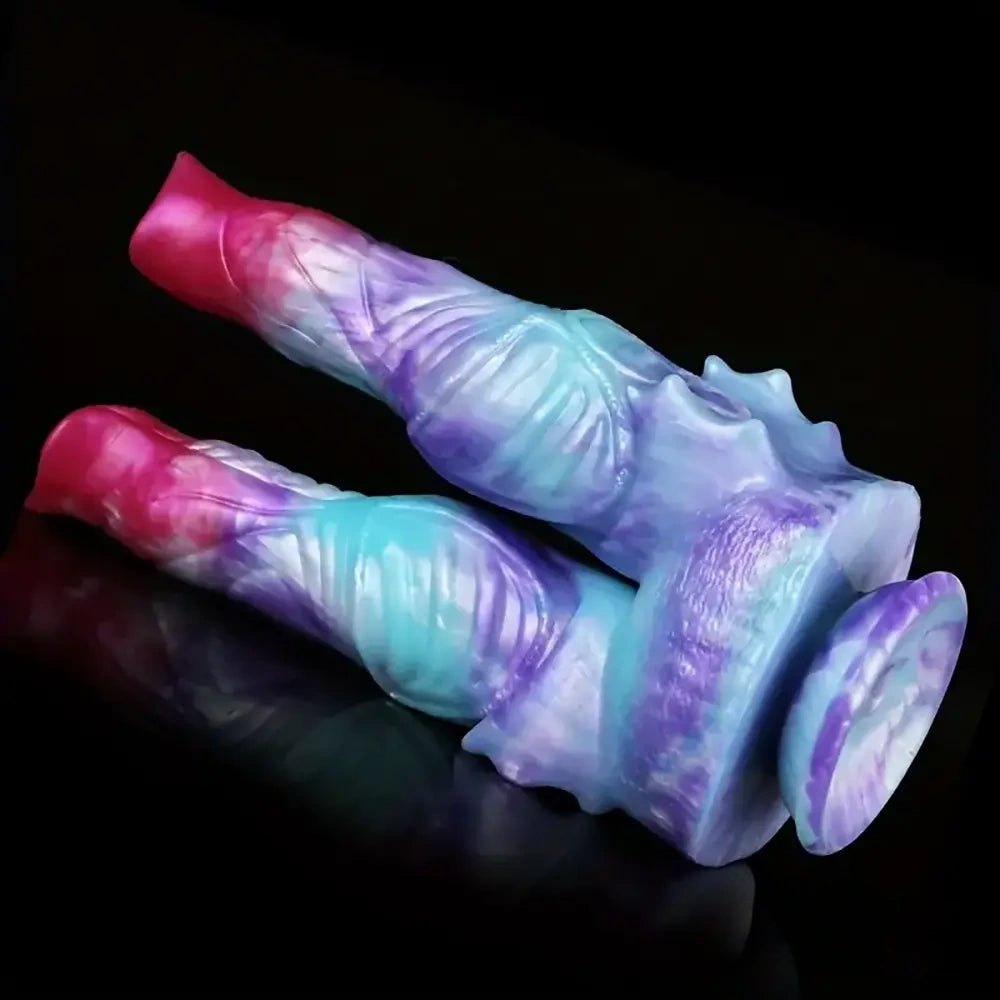 Purple and teal double-ended silicone dildo, photo 4