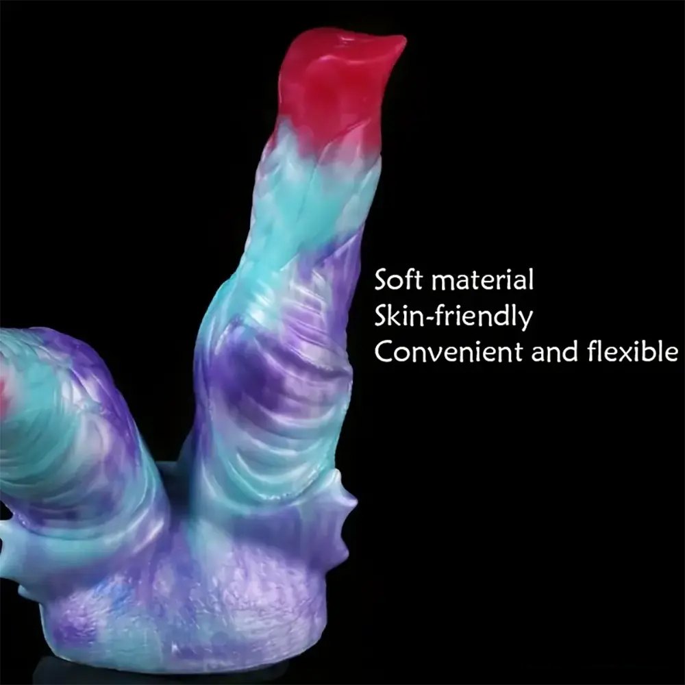 Purple and teal double-ended silicone dildo, photo 5