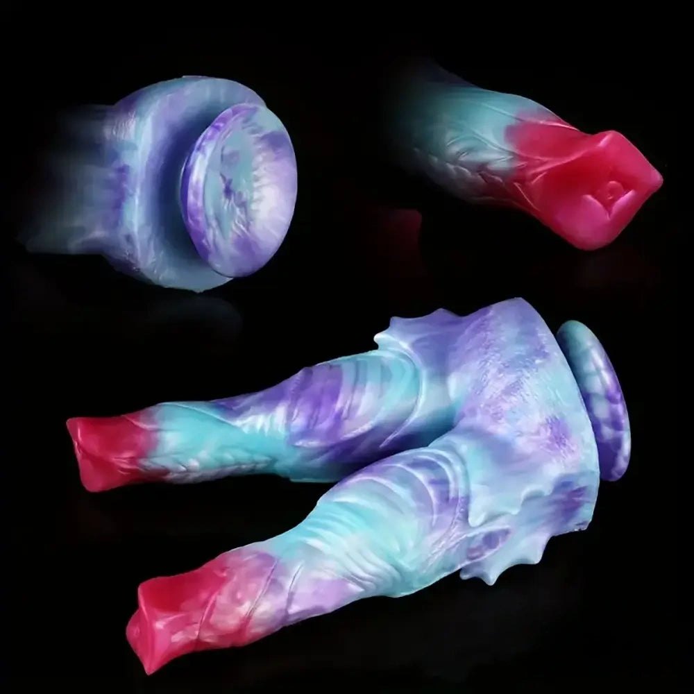Purple and teal double-ended silicone dildo, photo 6