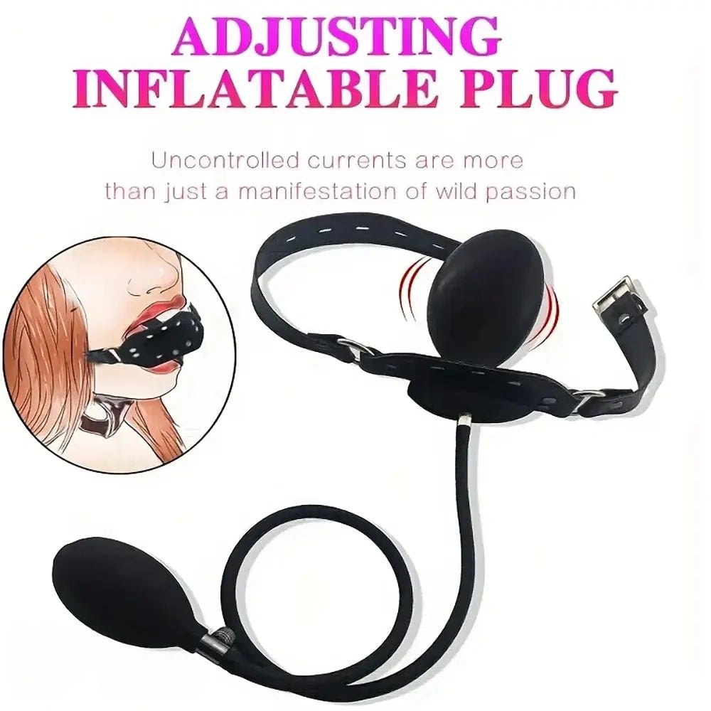 Black silicone inflatable ball gag, photo 1