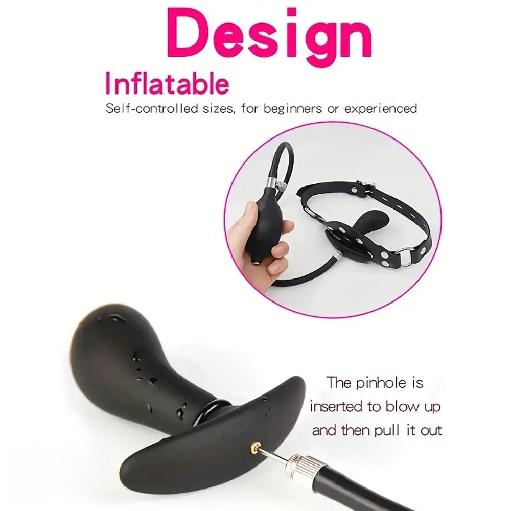 Black silicone inflatable ball gag, photo 3