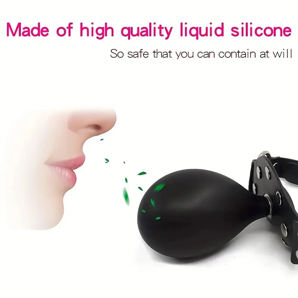 Black silicone inflatable ball gag, photo 8