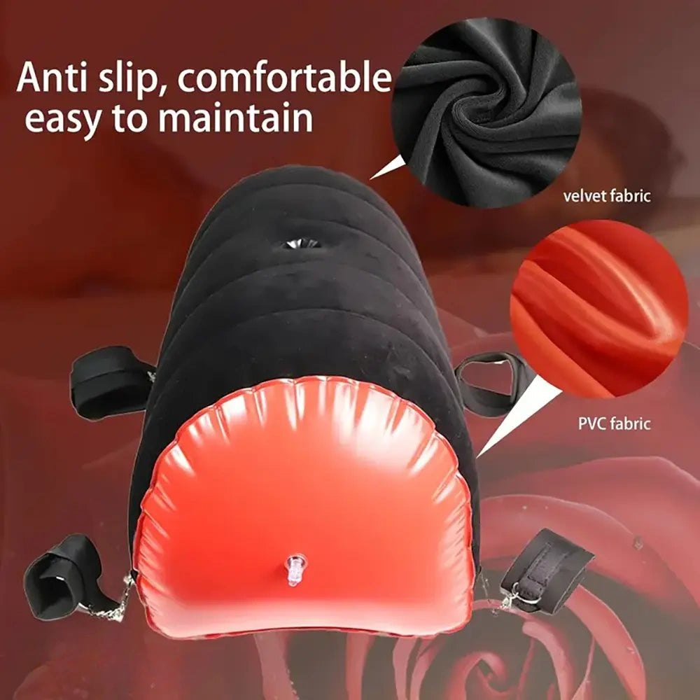Black and red inflatable bondage position pillow with cuffs, photo 3