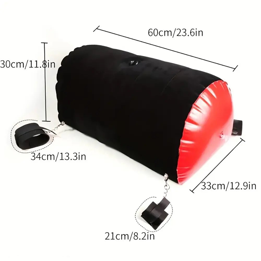 Black and red inflatable bondage position pillow with cuffs, photo 4