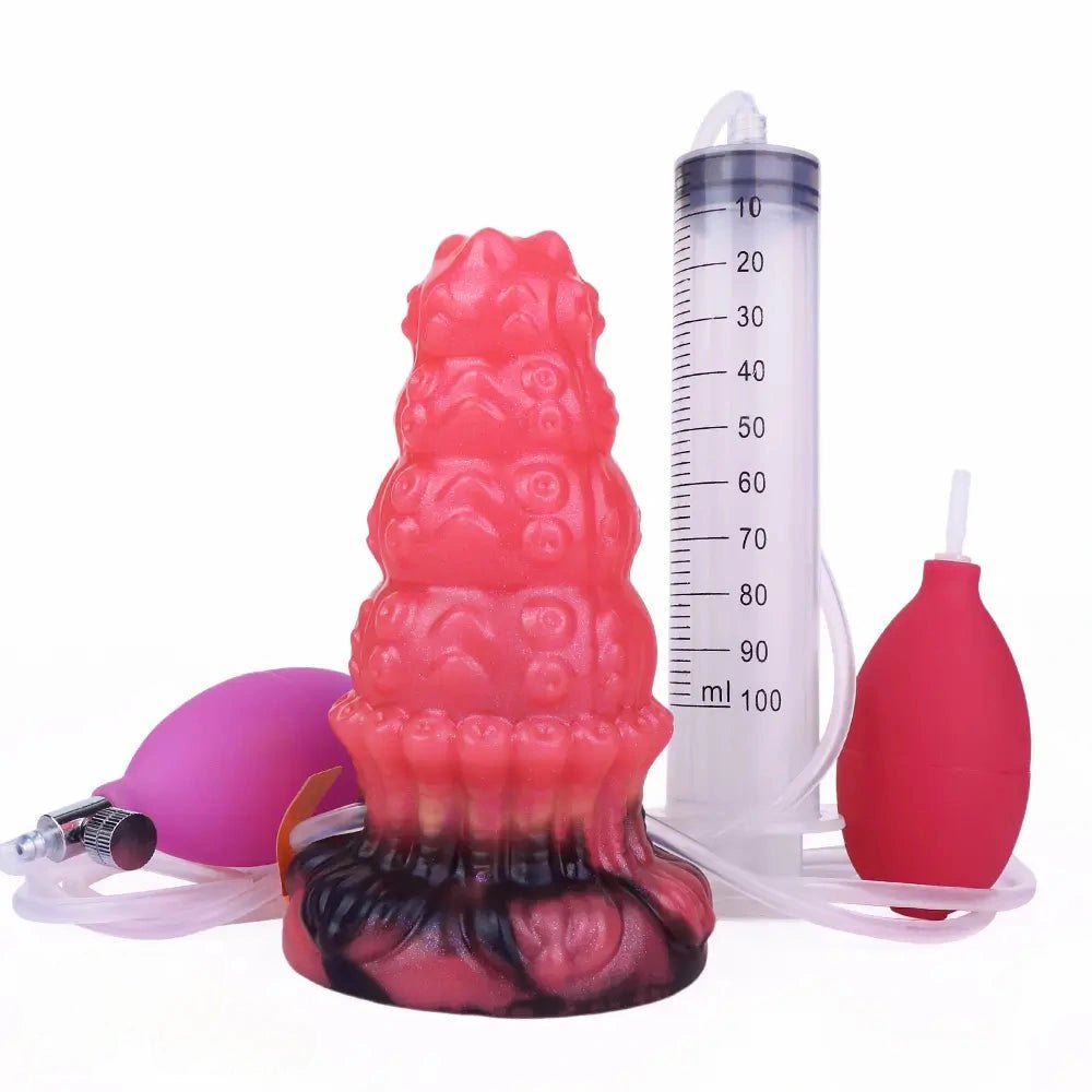 Red ridged fantasy silicone dildo kit, photo 1
