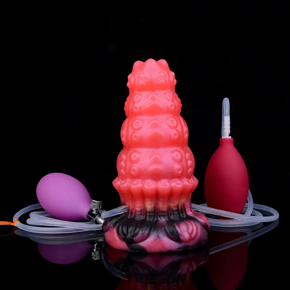 Red ridged fantasy silicone dildo kit, photo 16