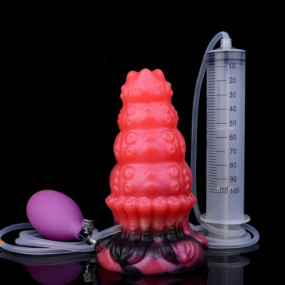 Red ridged fantasy silicone dildo kit, photo 17