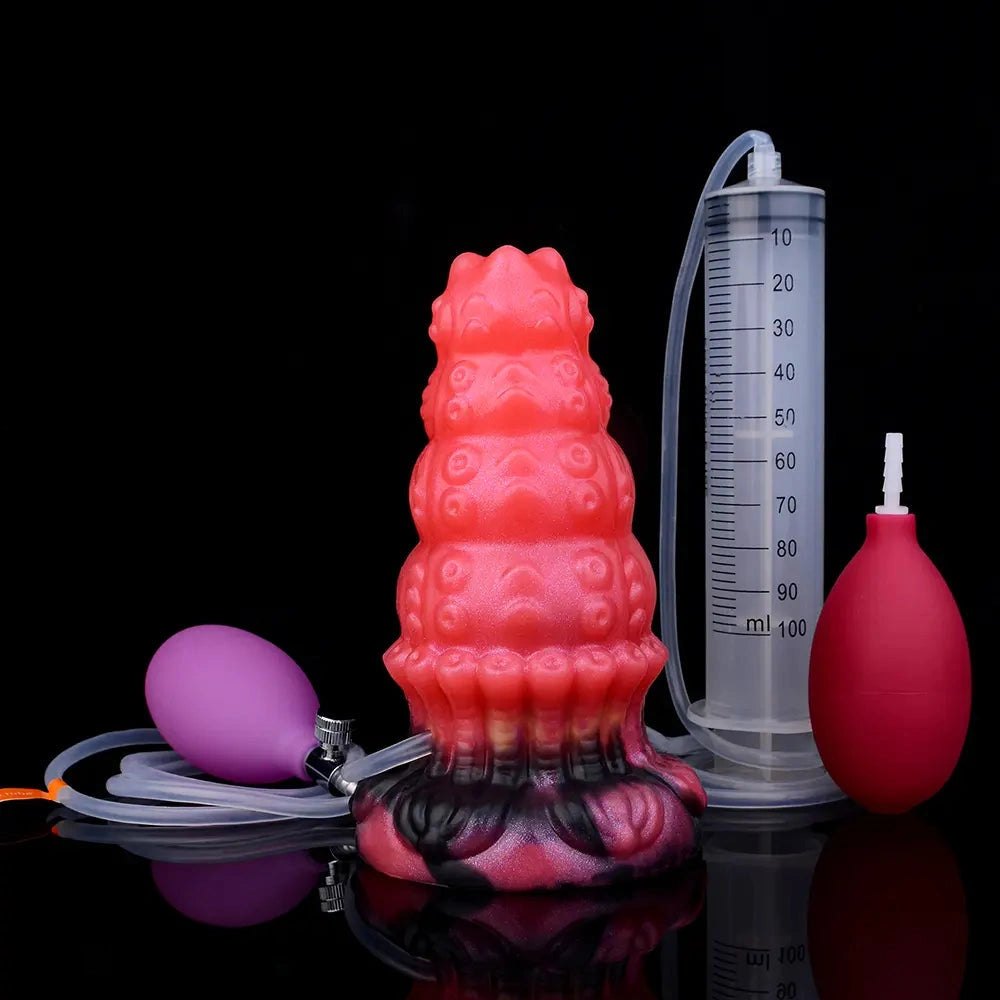 Red ridged fantasy silicone dildo kit, photo 18