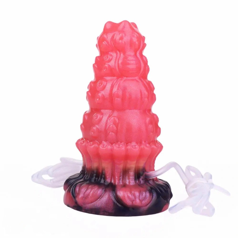 Red ridged fantasy silicone dildo kit, photo 3